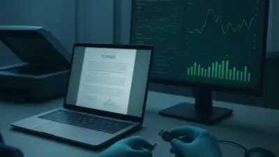 Analis laboratorium forensik dokumen memeriksa kontrak elektronik dengan alat digital signature forensics di workstation