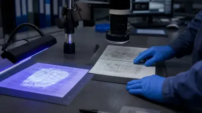 Analis forensik memeriksa dokumen sengketa di laboratorium untuk pembuktian hukum